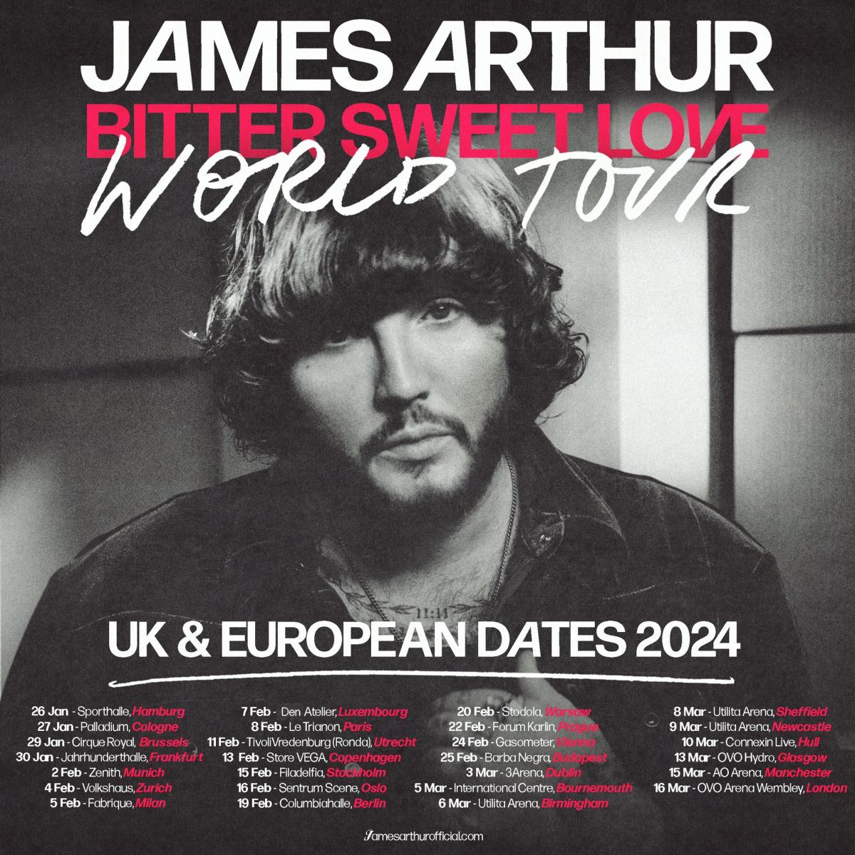 James Arthur Tickets For UK and European Bitter Sweet Love World Tour